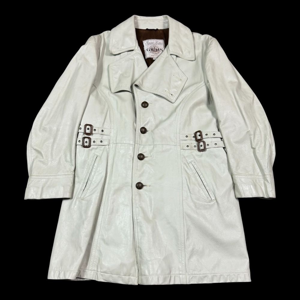 Vintage GraIs White Trench Coat Leather Jacket Men's 44 Minor Flaws
